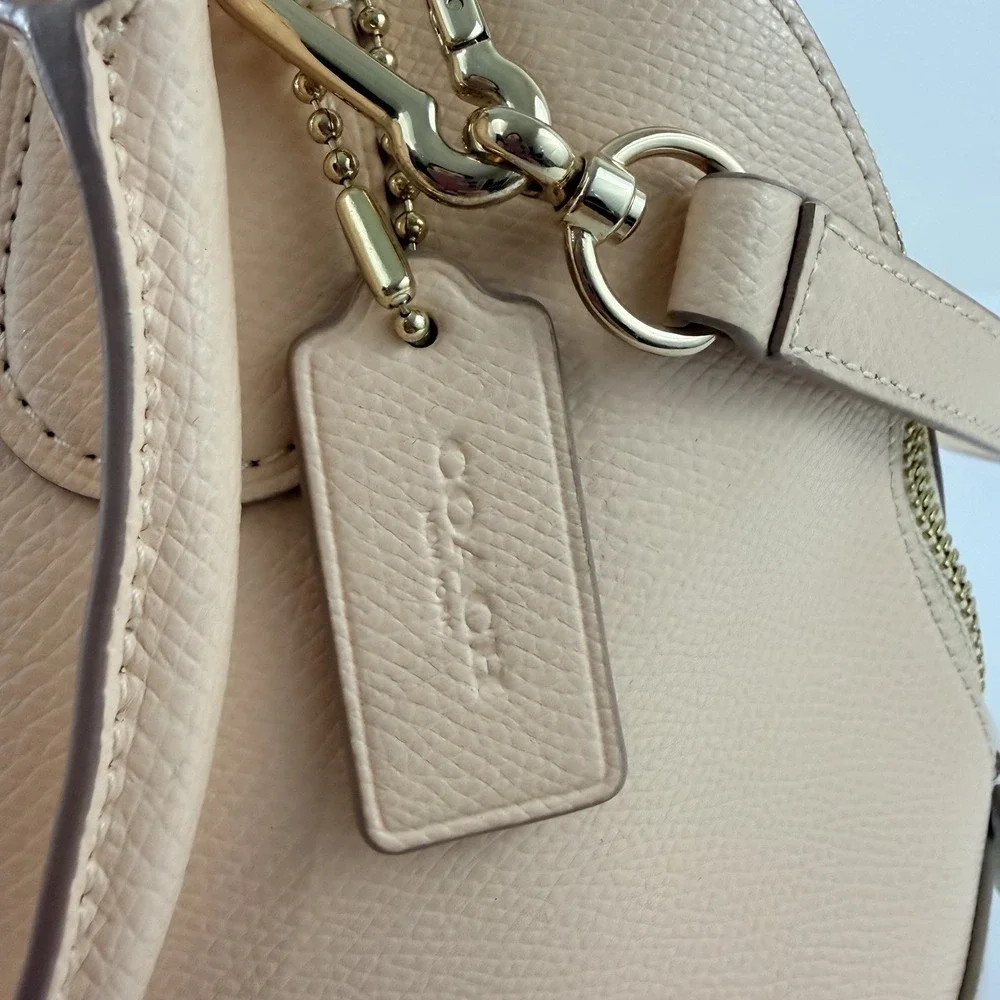 Coach‎ Colorblock Pebbled Leather Dome Satchel Crossbody Peach Ivory
